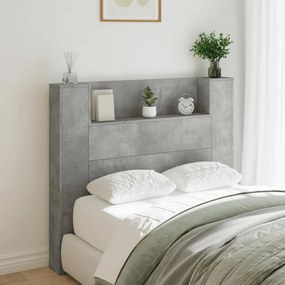 839241 vidaXL Tăblie de pat cu dulap și LED, gri beton, 120x16,5x103,5 cm