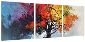 Tablou - Copac multicolor (cu ceas) (90x30 cm)