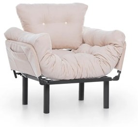 Fotoliu extensibil Nitta Single, Futon,135x70 cm,metal, crem