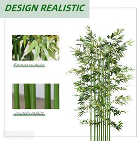 HOMCOM Bambus Artificial, Plantă Decorativă, Aspect Realist, Ușor de Întreținut, Pentru Casă, 180 cm, Verde | Aosom Romania