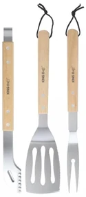 Set 3 ustensile pentru gratar Kinghoff KH1918, inox, manere din lemn