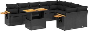 vidaXL Set canapele de grădină cu perne, 10 piese, negru, poliratan