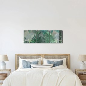 Tablou - Textura de beton cu frunze (cu ceas) (90x30 cm)