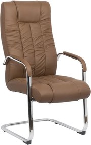 Scaun vizitator maro OFF 8115 din piele sintetică și cadru cromat tip sanie