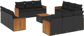 vidaXL Set mobilier de grădină cu perne, 13 piese, negru, poliratan