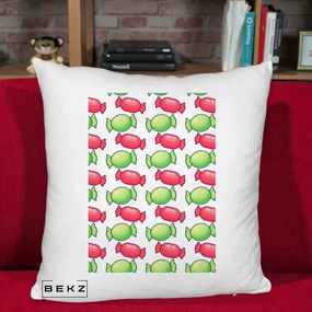 Perna Decorativa Bomboane Craciun Pattern, 40x40 cm, Alb Pufos, Husa Detasabila, Perna Inclusa, BEKZ®