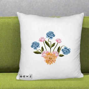Perna Decorativa Buchet Primavara Acuarela, 40x40 cm, Alb Pufos, Husa Detasabila, Perna Inclusa, BEKZ®