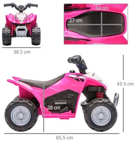 AIYAPLAY ATV Electric, Mini Motocicletă pentru Copii 18-36 Luni cu Lumini LED, Claxon și Pedale, 65,5x38,5x43,5 cm, Roz | Aosom Romania