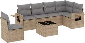 vidaXL Set canapele de grădină, 7 piese, cu perne, bej, poliratan