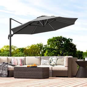 Outsunny Umbrelă de Soare Exterioară cu Lumini LED și Unghi Reglabil, Umbrelă de Grădină din Aluminiu și Poliester, Ø3x2.5 m, Gri | Aosom Romania