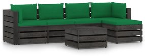 Set mobilier gradina cu perne, 6 piese, gri, lemn tratat Verde si gri, 6