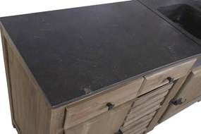 Set mobilier rustic de bucătărie din lemn de pin și blat din piatră neagră, 236 x 55 x 86 cm, „Cottage Kitchen Set"