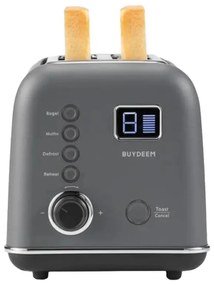 Prajitor de paine BUYDEEM DT730E, 900W, 2 felii, 9 programe automate, 9 treptede prajire, Carcasa din otel inoxidabil, Afisaj LCD, Indicatori LED, Auto-centrare, Timer, Gri