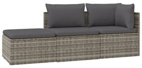318677 vidaXL Set mobilier de grădină cu perne, 3 piese, gri, poliratan