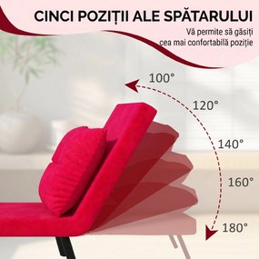 HOMCOM Canapea Extensibilă cu Spătar Reglabil pe 5 Nivele, Canapea Pat Individuală Pliabilă cu Perne, 63x73x81 cm, Roșu | Aosom Romania