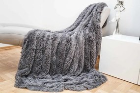 Pătură fină, păroasă, de culoare gri închis Lăţime: 200 cm | Lungime: 220 cm