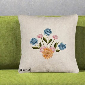 Perna Decorativa Buchet Primavara Acuarela, 40x40 cm, Bej Canapea, Husa Detasabila, Perna Inclusa, BEKZ®