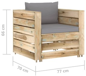 Set mobilier de gradina cu perne, 8 piese, lemn verde tratat Gri si maro, 8