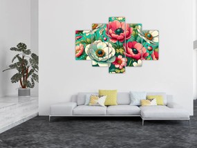 Tablou - Flori pe fundal albastru (150x105 cm)
