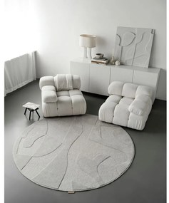 Covor gri deschis rotund din lână ø 120 cm Morphic Botanica – Agnella