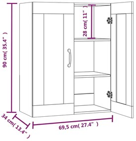 Dulap de perete suspendat, gri sonoma, 69,5x34x90 cm 1, sonoma gri