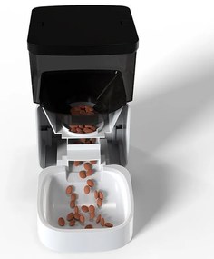 Dozator automat SMART granule pentru caini si pisici MYNA, 5 l, Camera, Aplicatie Wi-Fi, Blocare buton, Mancare uscata, Alb/Negru