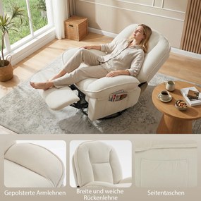 HOMCOM Fotoliu recliner, fotoliu rotativ cu funcție de balans și șezlong, șezut adânc, pernuță spate groasă, montaj ușor, crem | Aosom Romania