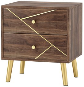 HOMCOM Noptieră masă de noapte cu 2 sertare mânere aurii picioare de oțel 45 x 35 x 50 cm măr brun | Aosom Romania