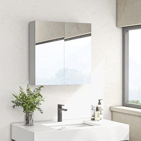 kleankin Dulap de Baie cu Oglindă, 2 Uși Soft Close, 60x15x60 cm, Rafturi Ajustabile, Dulap Suspendat cu Economisire de Spațiu, Alb Lucios | Aosom Romania