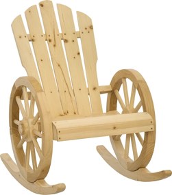 Outsunny Fotoliu de Grădină Adirondack cu Leagan Rocking Chair Stil Rustic Șic brațe Roți de Căruță Lemn de Brad Natural | Aosom Romania