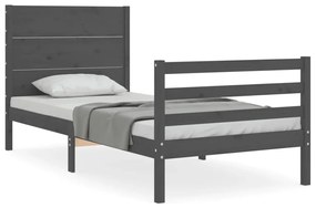 3194623 vidaXL Cadru de pat cu tăblie, gri, 90x200 cm, lemn masiv