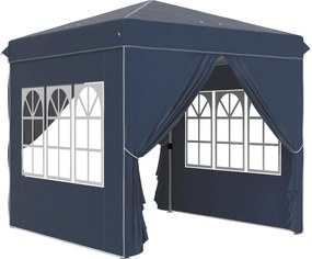 Outsunny Pavilion pop-up 2,5 x 2,5 m cu pereți laterali și geantă de transport, cort de grădină reglabil pe înălțime UPF50+, Albastru închis | Aosom Romania
