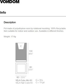 Ghiveci plante, flori design decorativ modern pentru amenajari interioare si exterioare, VELA HIGH CUBE 54036R Vondom