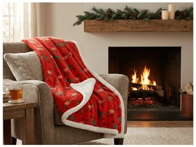 Patura din microplus, imitatie de miel, BUFFALO DEER rosie Dimensiune: 150 x 200 cm