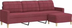 vidaXL Canapea cu 3 locuri și taburet, roșu vin, 210 cm, textil