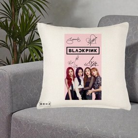 Perna Personalizata K-pop BLACKPINK Semnaturi si Foto, 40x40 cm, Crem Reliefat, Husa Detasabila, Perna Inclusa, BEKZ®