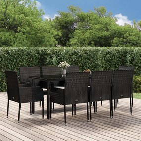 3185158 vidaXL Set mobilier de grădină cu perne, 9 piese, negru, poliratan