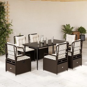 vidaXL Set mobilier de grădină cu perne, 7 piese, maro, poliratan