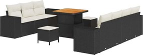 vidaXL Set de canapele pentru grădină 10 pcs Negru poliratan