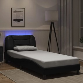 3213899 vidaXL Cadru de pat cu lumini LED, negru, 90x190 cm, piele ecologică