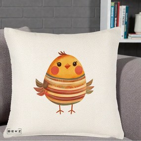 Perna Decorativa Pui Kawaii Portocaliu Dungi Calde, 40x40 cm, Crem Reliefat, Husa Detasabila, Perna Inclusa, BEKZ®