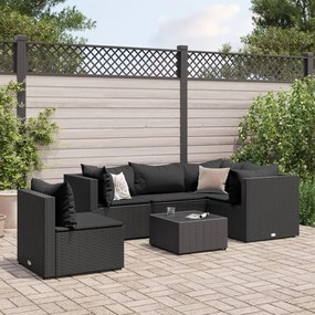 3308163 vidaXL Set mobilier de grădină cu perne, 6 piese, negru, poliratan