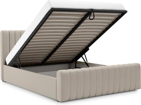 Pat tapițat Nicole 140x200 cu ladă de depozitare - catifea bej Velluto 1