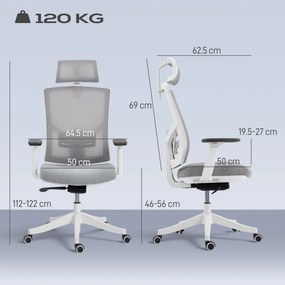 HOMCOM Scaun de Birou Ergonomic și Respirabil cu Suport Lombar Dinamic 4D, 64.5x62.5x112-122 cm, Multicolor | Aosom Romania