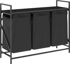 vidaXL Coș de rufe 3 compartimente cu raft stejar negru