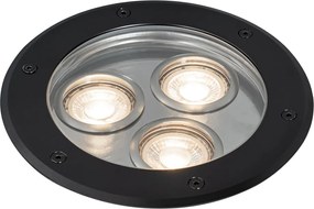 Set de 3 spoturi moderne de sol negre cu 3 lumini IP65 - Tribus
