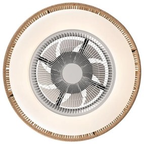 Lustra LED cu Ventilator si telecomanda Rustic alb/ natural