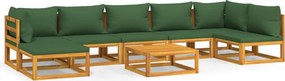 vidaXL Set mobilier de grădină, 8 piese, cu perne verzi, lemn masiv