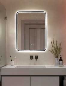 Oglindă Baie LED și Dezaburire Elit's Premium cu Senzor Touch, Lumina Rece, Caldă și Neutră, 60x80cm, cu rama Negru Antichizat