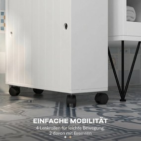 kleankin Corp de depozitare toaletă/baie cu locaș pentru hârtie igienică pe roți - 52 x 17 x 67 cm alb | Aosom Romania